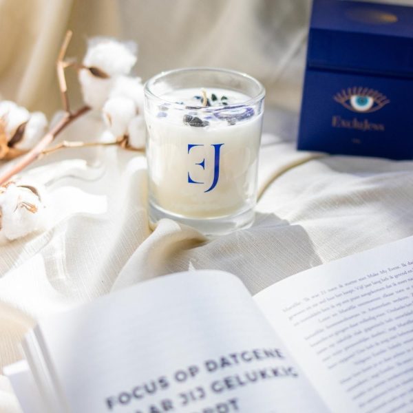 'Evil eye' scented candle with evil eye pendant & crystals