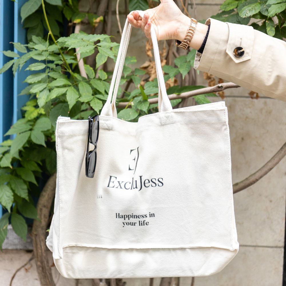 Shopping bag 'Happiness in your life' – beige