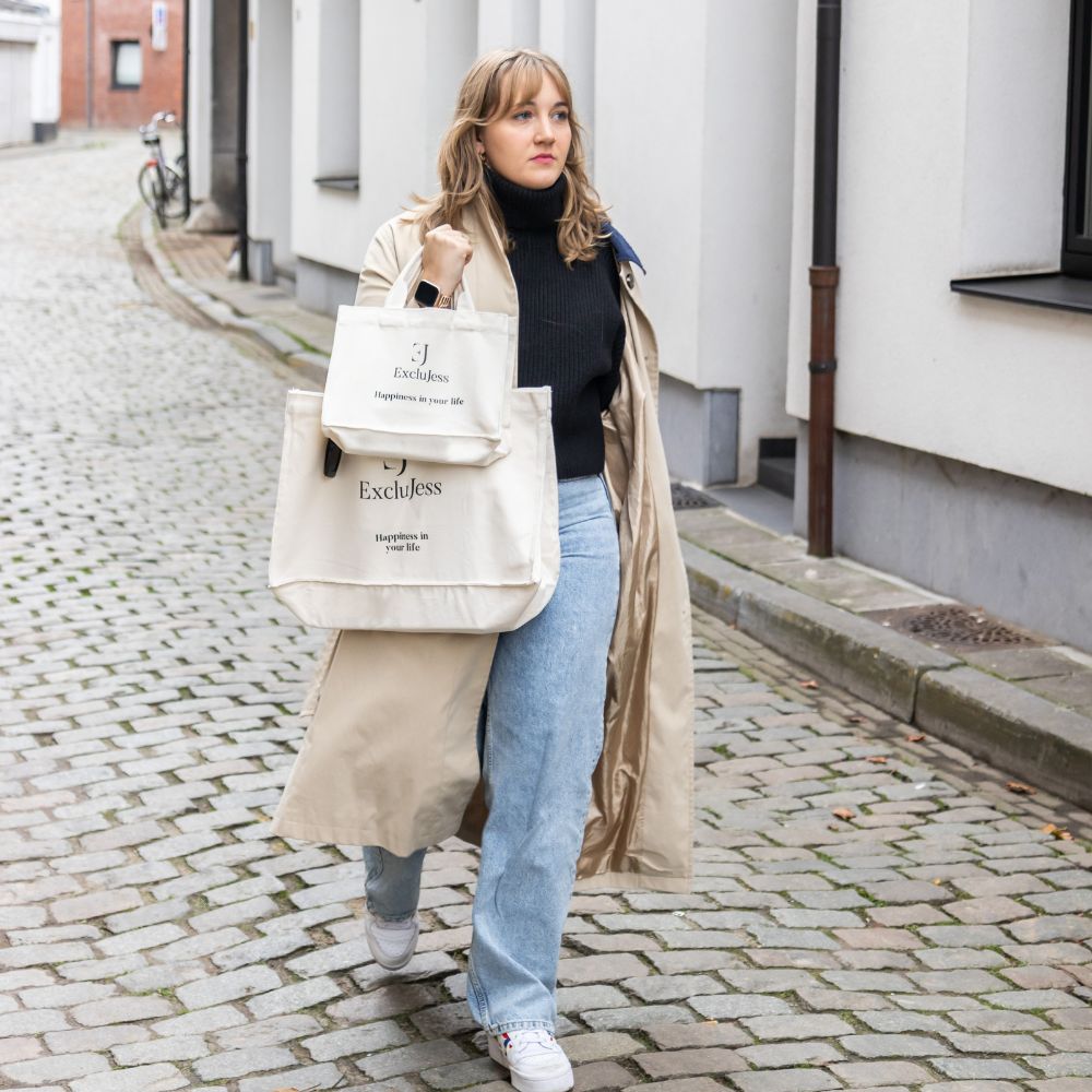 Shopping bag 'Happiness in your life' – beige