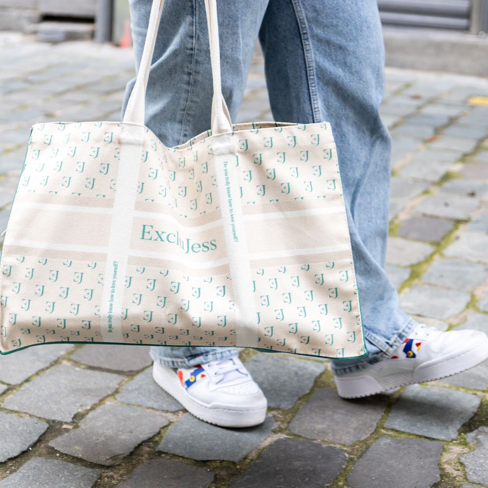 Shopping bag Exclujess – beige/green (2 sizes)