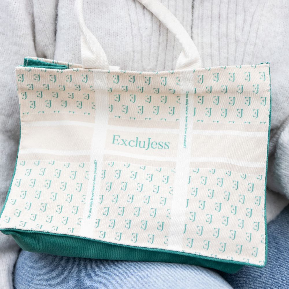 Shopping bag Exclujess – beige/green (2 sizes)
