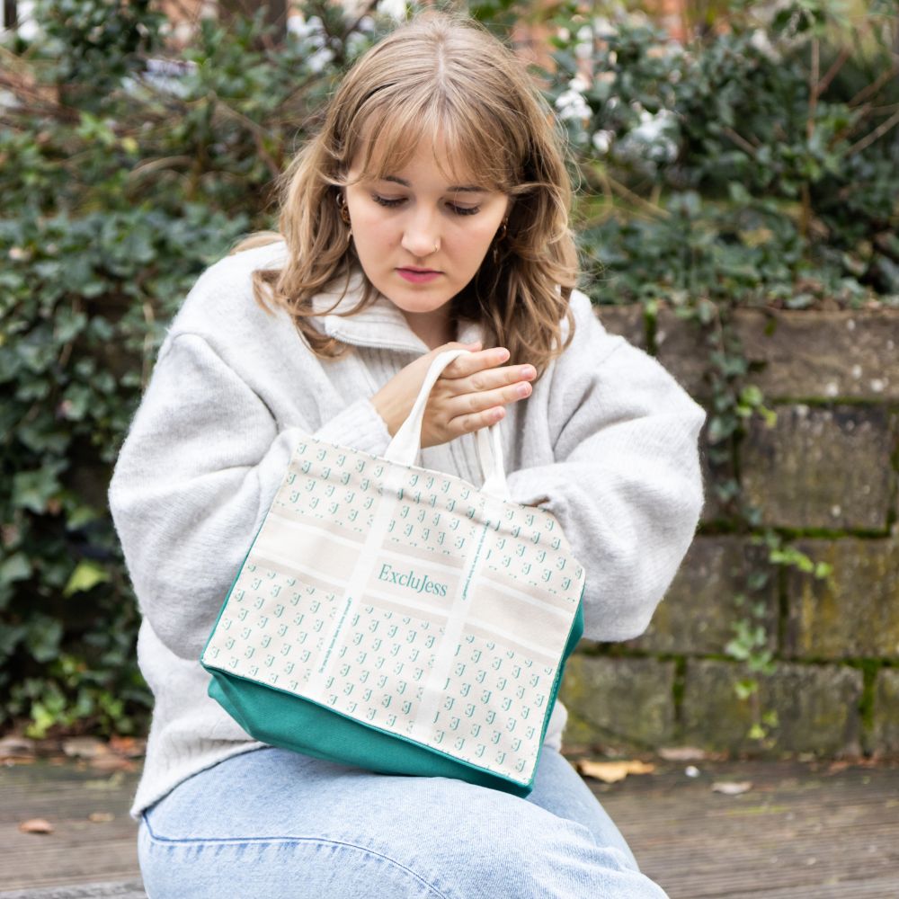 Shopping bag Exclujess – beige/green (2 sizes)