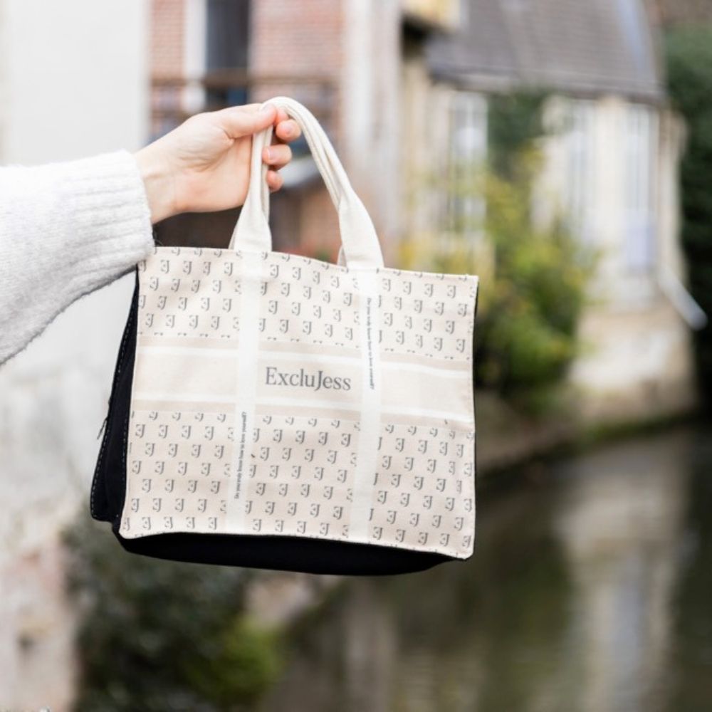 Shopping bag Exclujess – beige/black (2 sizes)
