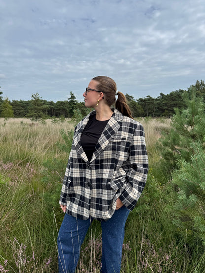 Oversized geruite blazer Londen zwart