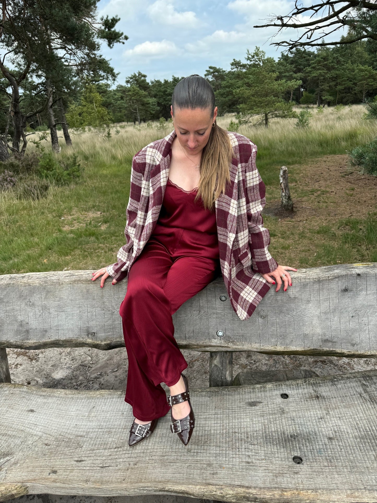Oversized geruite blazer Burgundy Londen