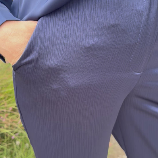 bleu marine satijnen broek