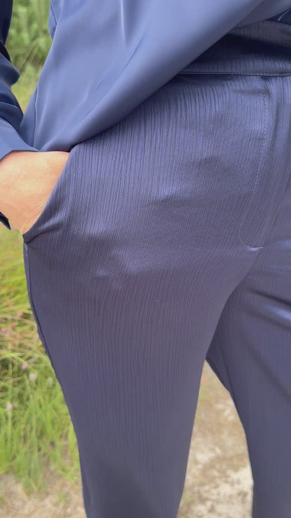 bleu marine satijnen broek