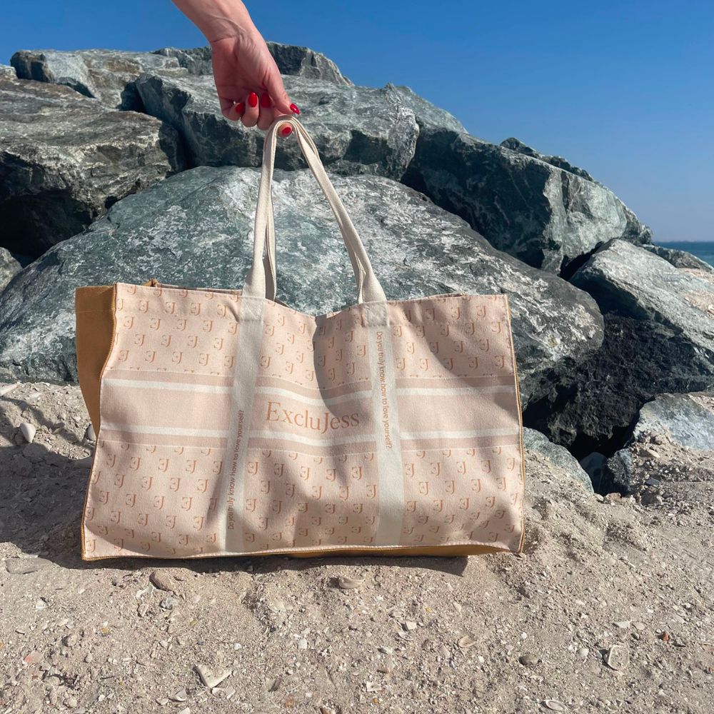 Shopping bag Exclujess – beige/gold (2 sizes)