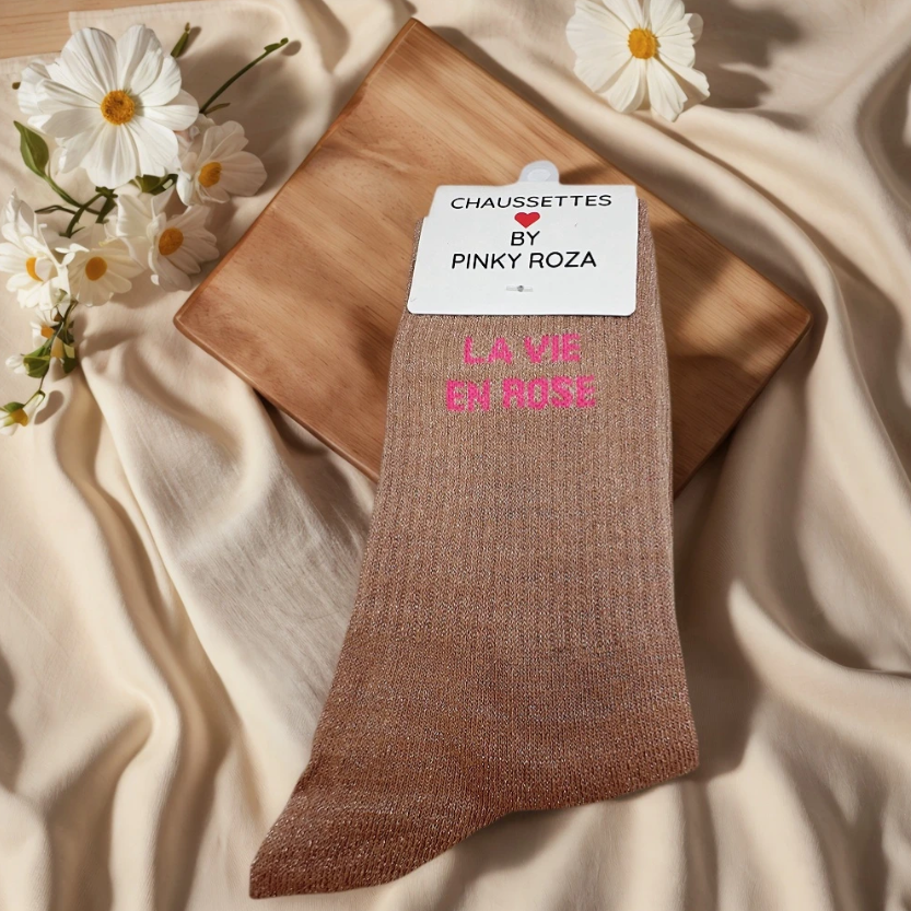 Glitter kousen Taupe La Vie en Rose