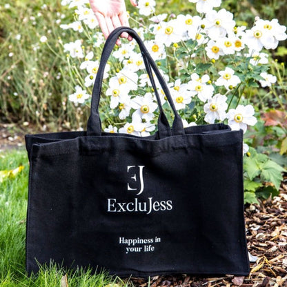 Shoppingtas ‘Happiness in your life’ – zwart